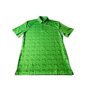 Performance Golf Polo Mens Small Green Golf Club Print Moisture Wicking Stretch